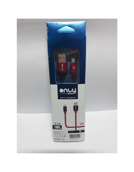 CABLE MICRO USB V8 1MTS 3.1A REFORZADO COLORES ONLY