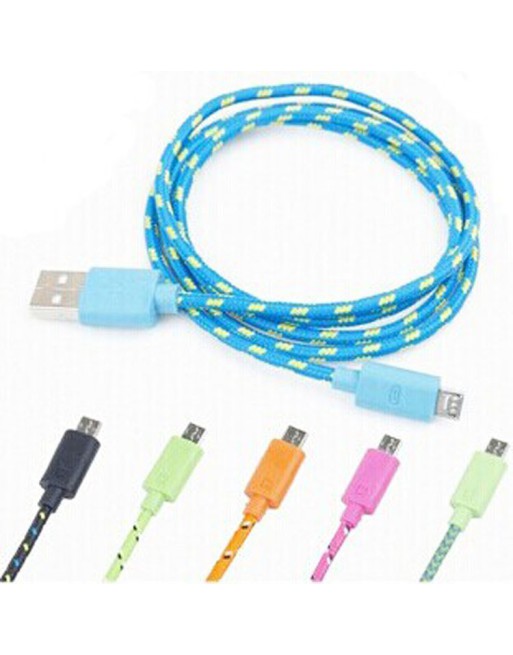 CABLE MICRO USB V8 AZUL RECUBIERTO EN TELA