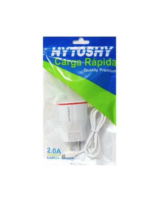 CARGADOR 220V A USB X 1 C/CABLE MICRO USB 2.0AMP CARGA RAPIDA HYTOSHY