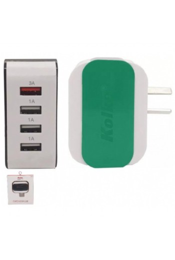 CARGADOR 220V A USB X 4 3AMP BLANCO Y VERDE 4USB5V3A KOLKE