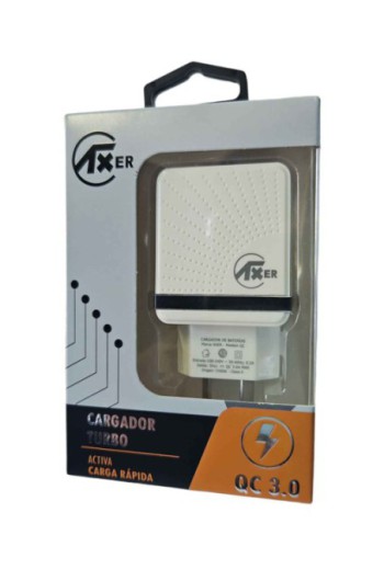 CARGADOR 220V CABEZAL 3.0AMP QC TURBO BLANCO AXER