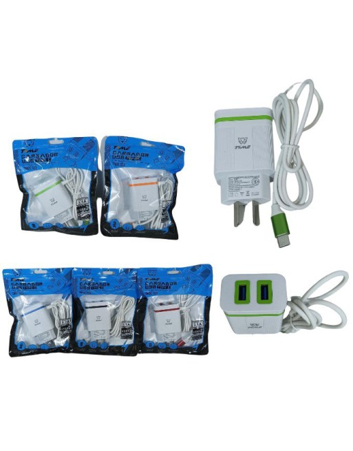 CARGADOR 220V A USB X 2 C/CABLE TIPO C 3.1AMP TMCC 322 TIME