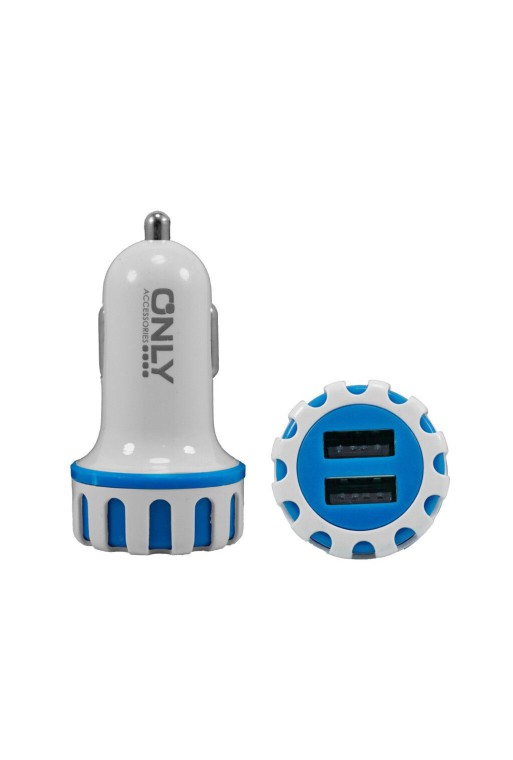 CARGADOR 12V A USB X 2 2.4AMP BLANCO C/AZUL MOD 34  ONLY