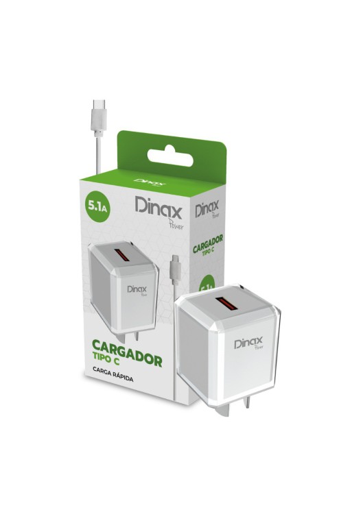 CARGADOR 220V A USB + CABLE TIPO C 5.1AMP CARGA RAPIDA DX3CAR-5.1-TC DINAX