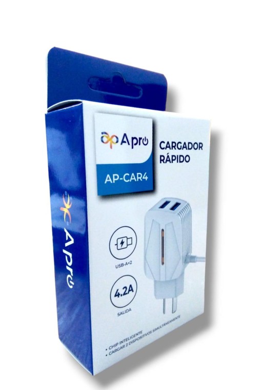 CARGADOR 220V A USB X C/CABLE TIPO C 4.2AMP PAP-CAR4 APRO