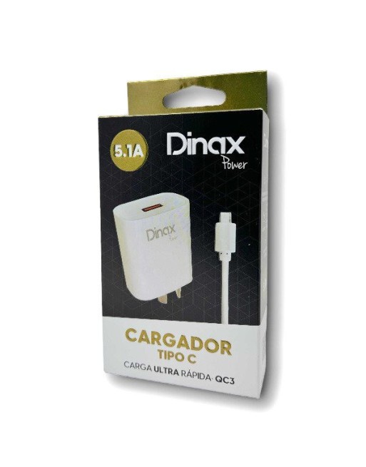 CARGADOR 220V A USB X 1 + CABLE TIPO C 5.1AMP ULTRA RAPIDO QC3  SN-CAR-5.1-TC DINAX