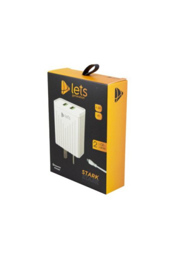CARGADOR 220V A USB X 2 + CABLE TIPO C 4.4AMP BLANCO STARK MOD 08 LETS