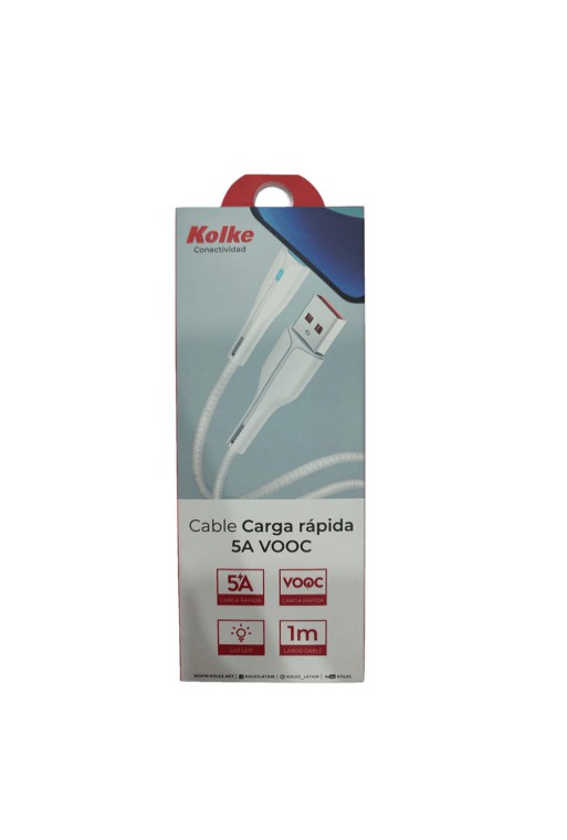CABLE USB IPHONE 5AMP VOQC 1MTS C/LUZ CARGA RAPIDA M18 KCC-5552 KOLKE