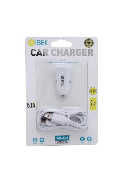 CARGADOR 12V A USB + TIPO C + CABLE TIPO C BALNCO AU-401 IBEK