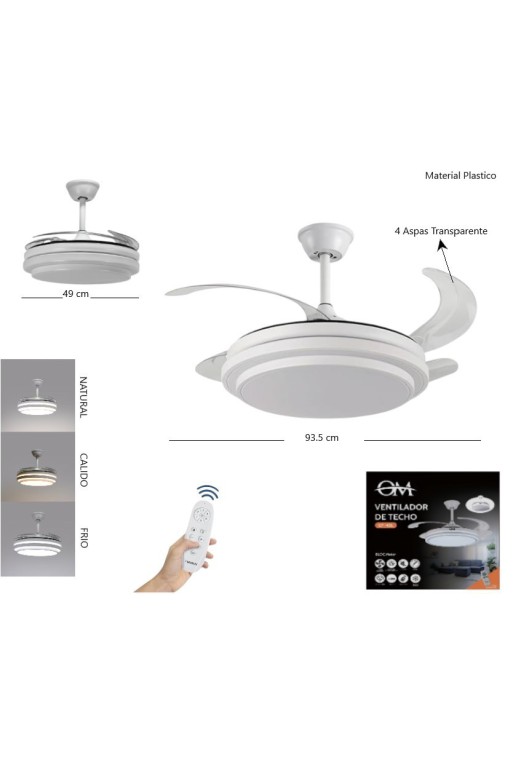 VENTILADOR DE TECHO ASPAS RETRACTILES CON LUZ CF-42L OM