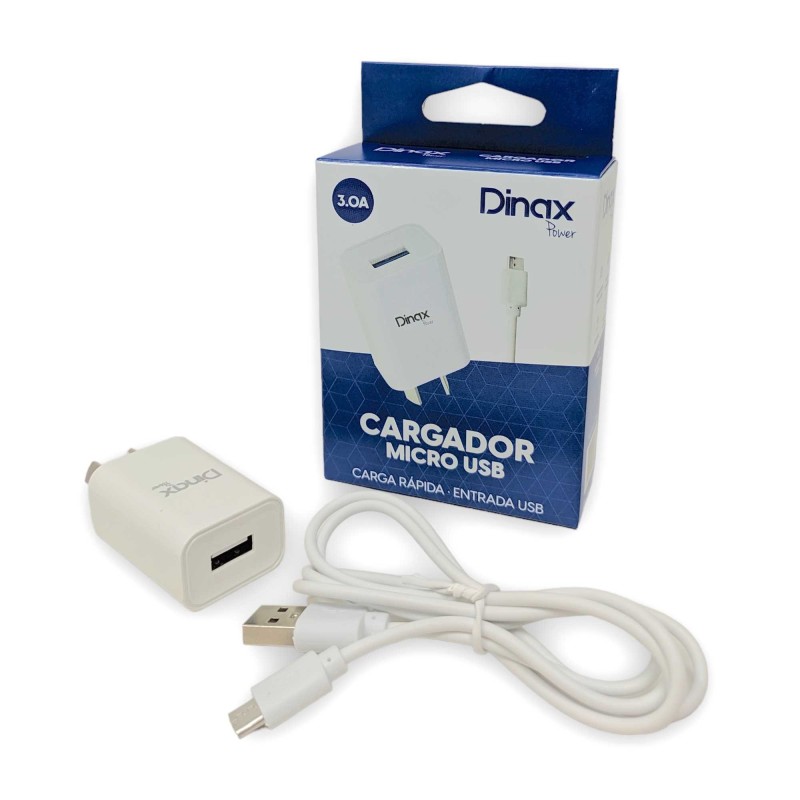 CARGADOR 220V A USB X 1 + CABLE MICRO USB 3.0AMP DX-CAR-3.0-V8  DINAX