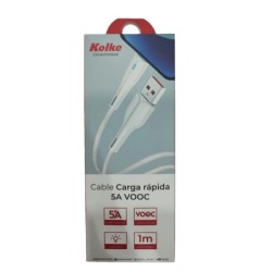 CABLE USB TIPO C 5AMP 1MTS CON LED CARGA RAPIDA VOOC M18 KCC-8553 KOLKE