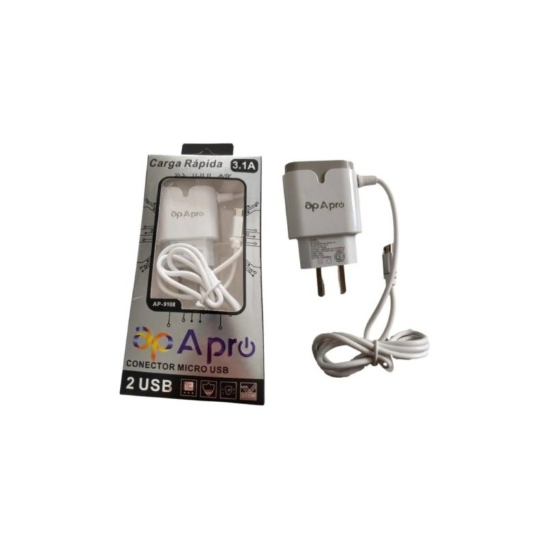 CARGADOR 220V A USB X 2 C/CABLE TIPO C 4.2AMP AP-CAR03 APRO