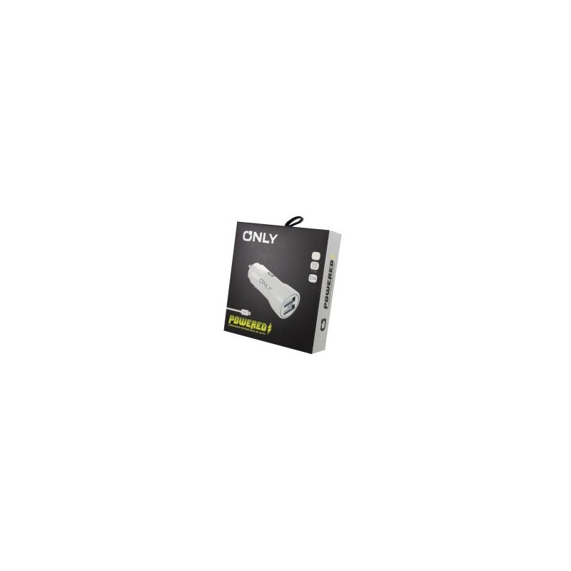 CARGADOR 12V A USB X 2 + CABLE LIGHTNING 3.1AMP MOD 36 BLANCO ONLY