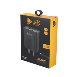 CARGADOR 220V A USB X 2 + CABLE TIPO C 4.4AMP NEGRO STARK MOD 08 LETS