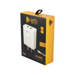 CARGADOR 220V A USB X 2 + CABLE MICRO USB 4.4AMP BLANCO STARK MOD 08 LETS
