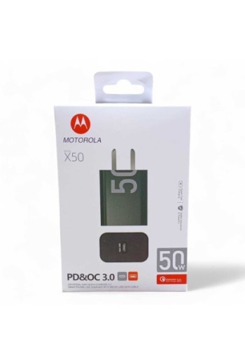 CARGADOR 220V A USB TIPO C + CABLE TIPO C 50W X50 PDYOC 3.0 MOTOROLA