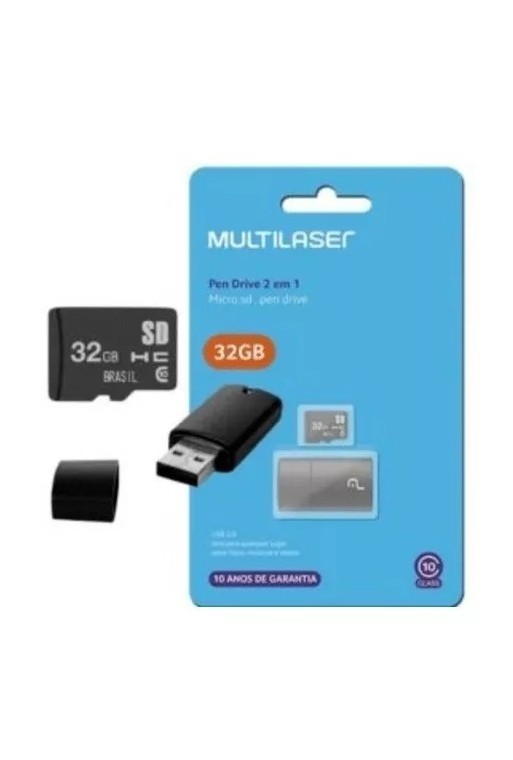 MEMORIA MICRO SD 32GB C/ADAPTADOR USB 2.0 CL10 2 EN 1 MULTILASER