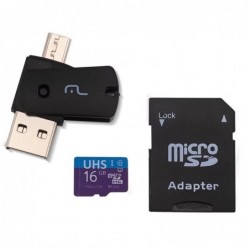 MEMORIA MICRO SD 16GB C/ADAPTADOR Y  LECTOR DUAL MC150 MULTILASER